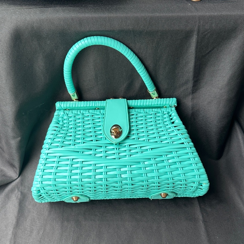 Pinup Couture Teal Woven Top-Handle Shoulder Bag